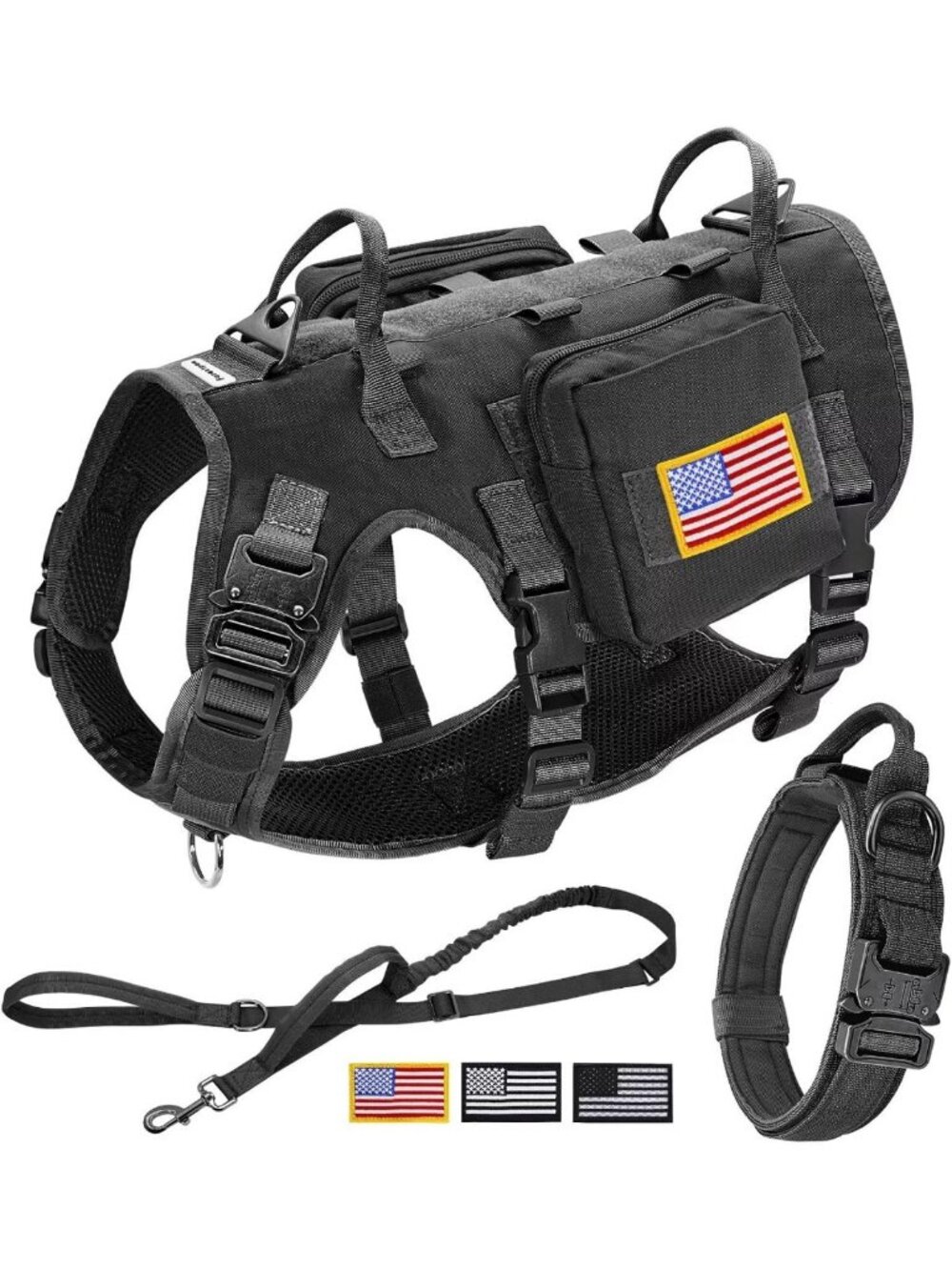 Tactical Dog Harness for Medium Dogs - Military Style, Adjustable, Black